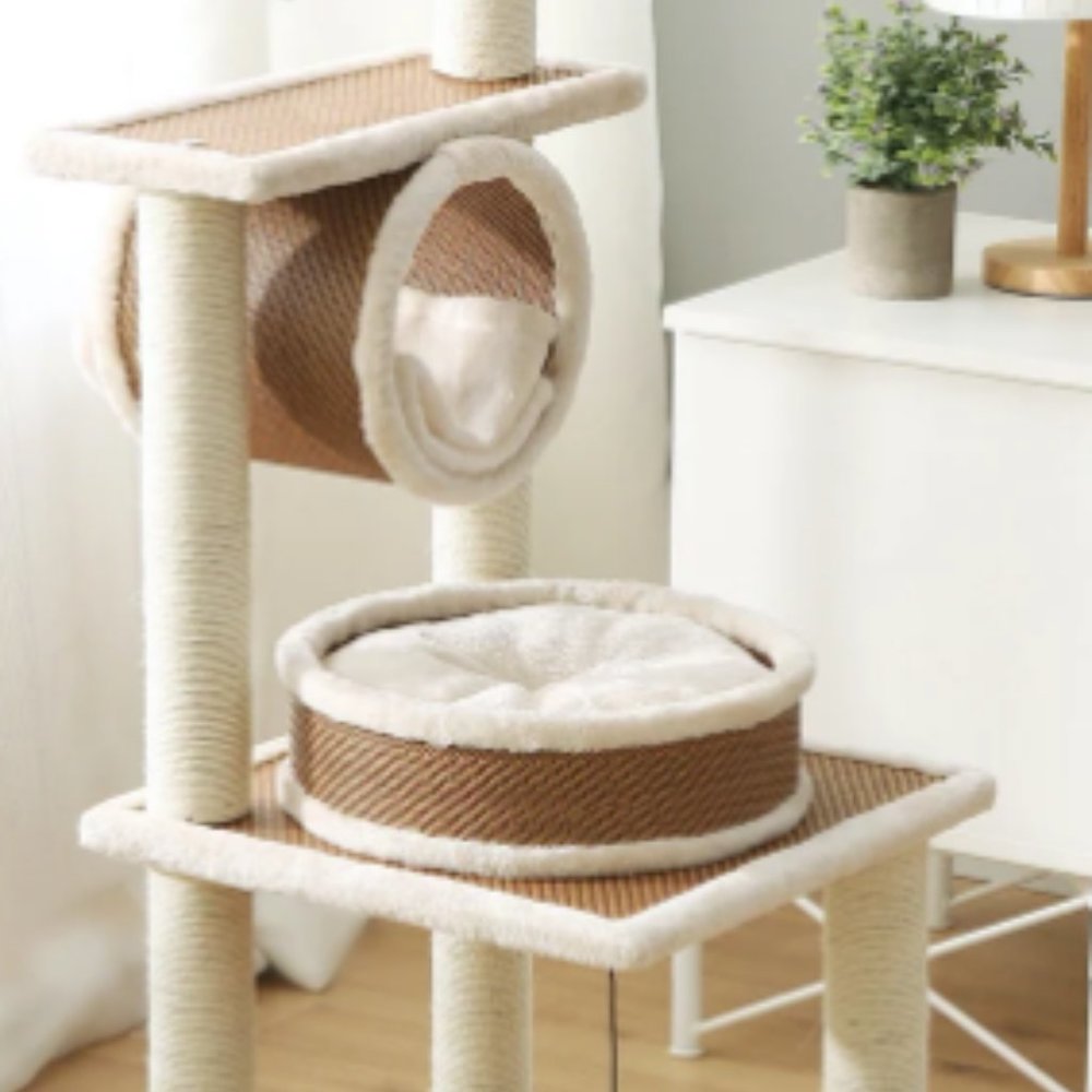 Custom Handmade Cat Tree with Natural Sisal Scratching Posts and Teasing Rope